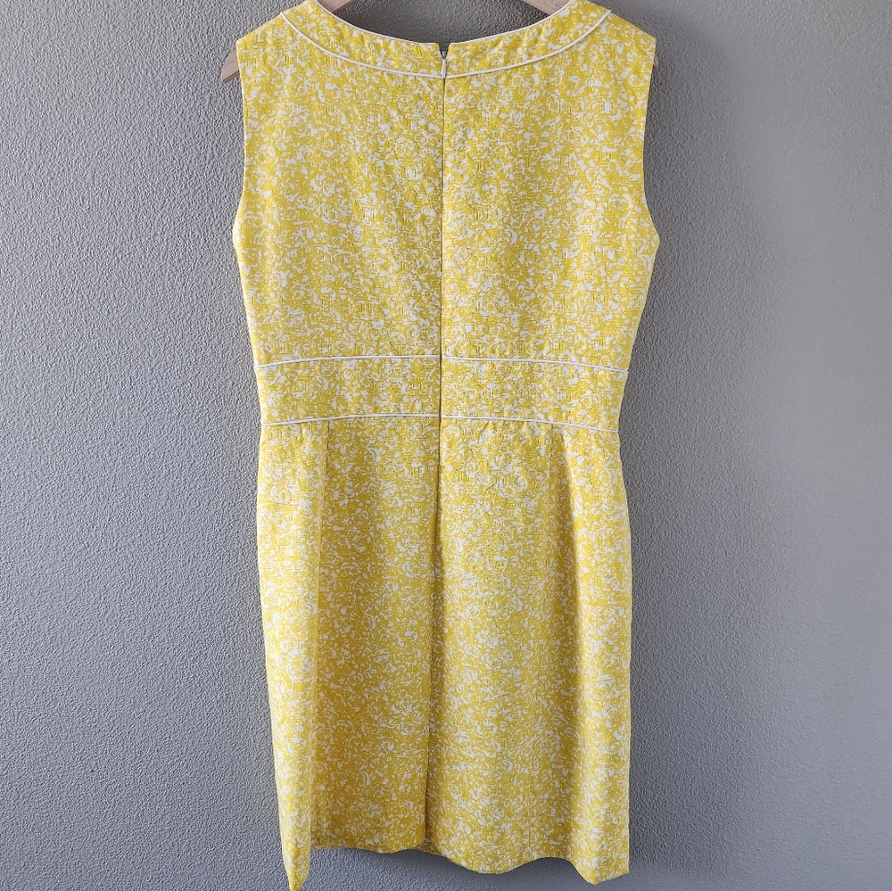 Tahari ASL Dress Size 14 Yellow Mod Embellished Beads Sleeveless Summer Work - Picture 5 of 11